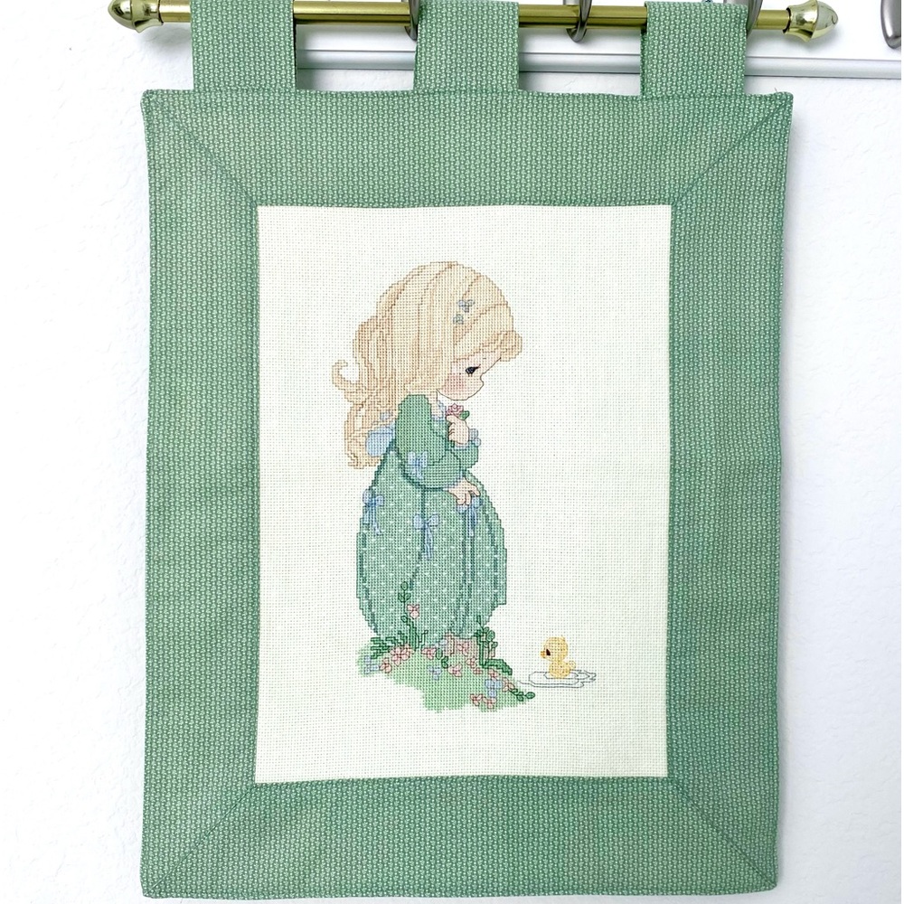 Precious Moments hand made cross stitch hanging wall art.